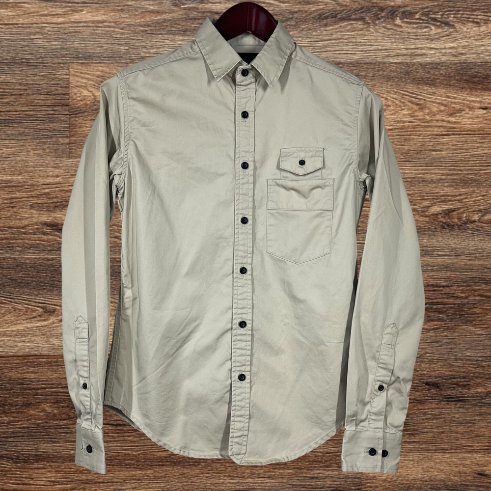 Public School New York Button Up Shirt Mens S Tan 100% Cotton Urban Utility